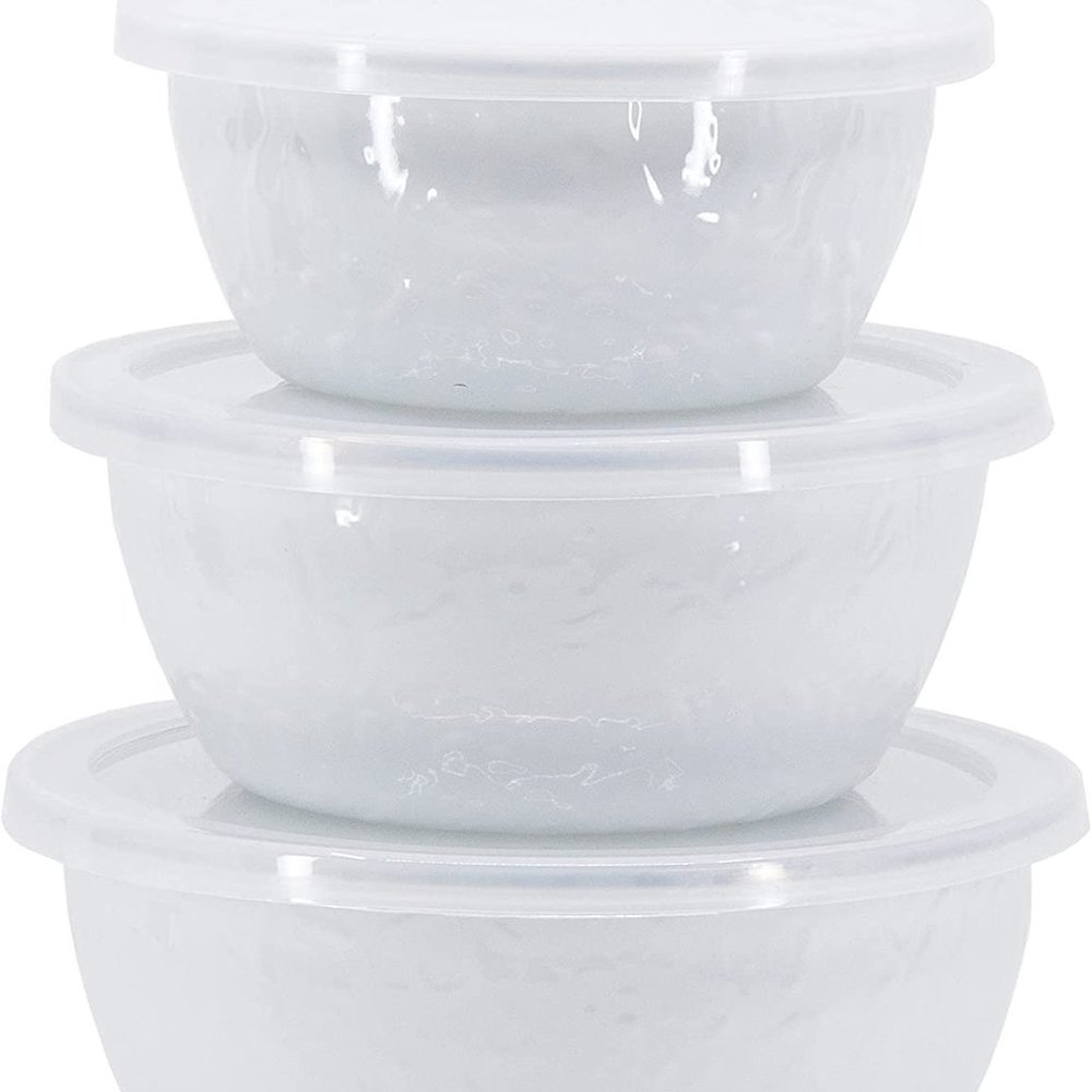 Golden Rabbit Enamelware - Solid White Pattern - Set of 3 - Nesting Bowls